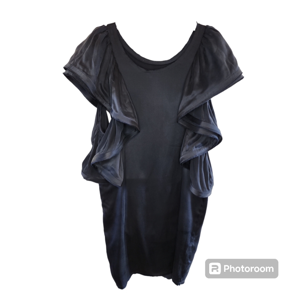 Lanvin for H&M 100% navy silk dress with satin sash & silk pouch